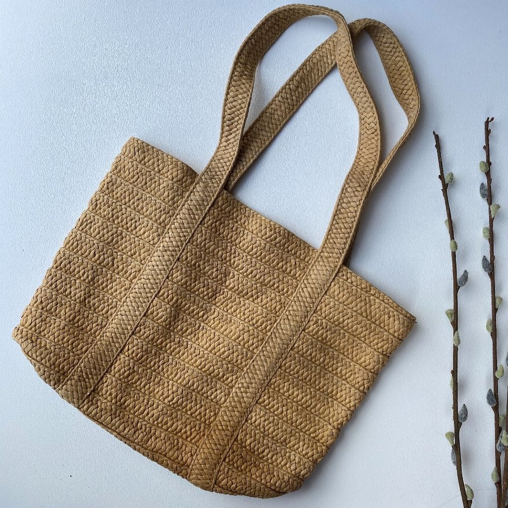 Draper James Woven Straw Double Strap Tote Lined